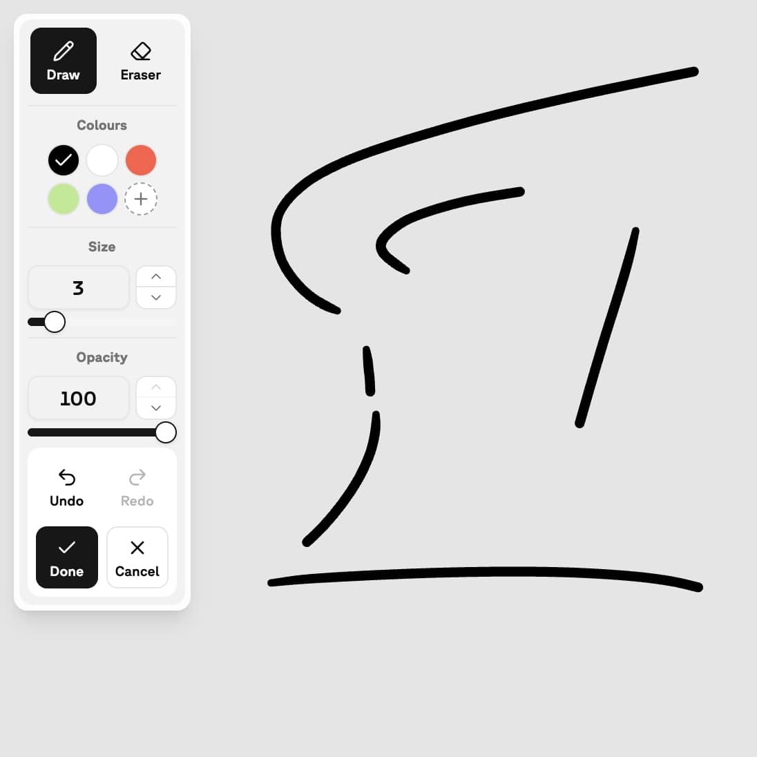 Marks drawn stroke by stroke onto the canvas